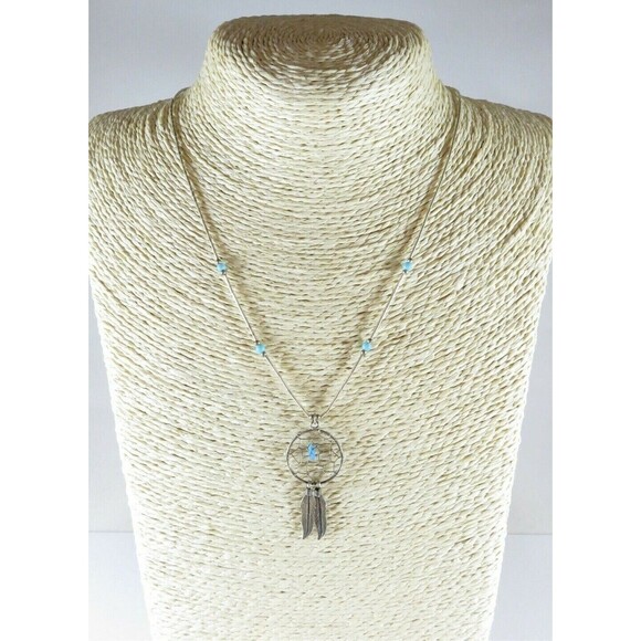 Liquid Silver Dream Weaver 18.5" Turquoise Necklace Sterling Silver - Picture 2 of 9